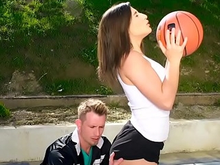 Big white booty teen butt fucked by her basketball trainer
