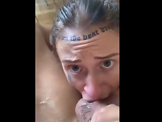 Tattoo amateur wringing wet gagging and deepthroat blowjob