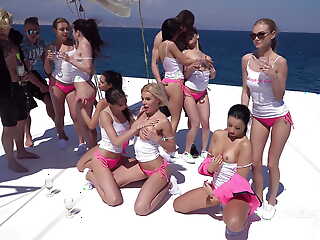 Russian girls' orgy on put emphasize boat