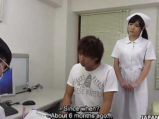 A Japanese nurse Shino Aoi blows a patient's dick in the doctor's office uncensored.