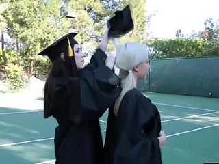 Grouchy graduating teens in a hot lesbian fuck