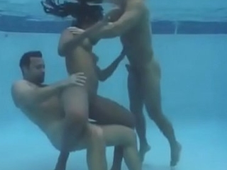 Young girl gets fucked under water by two men in Train!